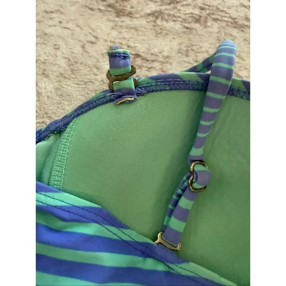 Collection By Catalina Womens Twist Front Swim Tankini Top Blue Green Medium